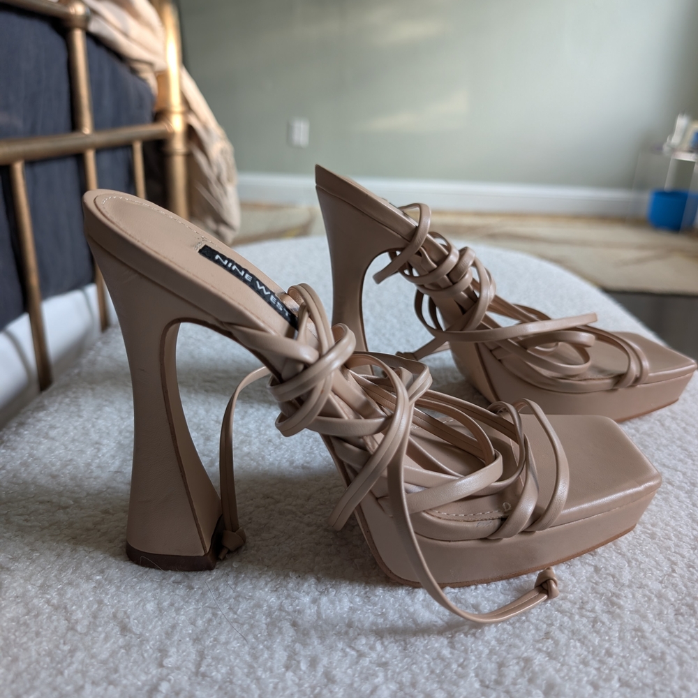 Nude Strappy Platform Heels